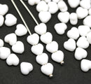 6mm White heart Czech glass beads, 40pc
