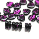 9mm Black heart shaped triangle leaf czech glass, pink inlays, 30pc