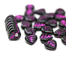 9mm Black heart shaped triangle leaf czech glass, pink inlays, 30pc