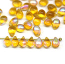 5x7mm Honey yellow glass drops amber topaz czech glass, 50pc