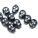 12mm Black skull beads white wash Czech glass beads - 10Pc