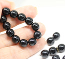 8mm Jet black czech glass round pressed druk beads, 20Pc
