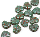 11x13mm Dark green maple leaf czech glass beads picasso luster finish 20pc