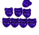 Dark blue cat head beads, Czech glass feline beads, 8pc