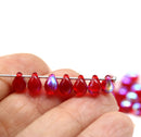 5x7mm Small red teardrops, czech glass beads, AB finish, 50pc