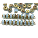 3x5mm Opal blue rondelle beads, czech glass, old patina finish, 40pc