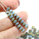 3x5mm Opal blue rondelle beads, czech glass, old patina finish, 40pc