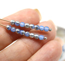 3mm Periwinkle blue silver beads Czech glass small druk spacers, 8g