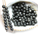 3mm Black silver wash beads Czech glass small druk spacers, 8g
