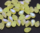 6x9mm Frosted yellow AB finish czech glass teardrop beads, 40pc