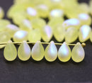 6x9mm Frosted yellow AB finish czech glass teardrop beads, 40pc