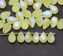 6x9mm Frosted yellow AB finish czech glass teardrop beads, 40pc
