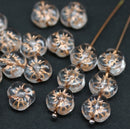9mm Crystal clear flower czech glass copper wash three petal daisy, 20Pc