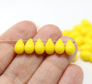 6x9mm Opaque yellow czech glass teardrop beads, 40pc
