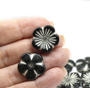 20mm Large black Czech glass flower beads silver wash, 6Pc