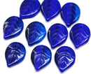 18mm Large dark blue leaves, czech glass flat leaf, 10Pc