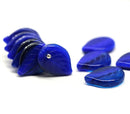 18mm Large dark blue leaves, czech glass flat leaf, 10Pc
