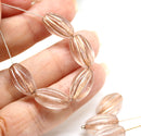 14x8mm Clear oval Large czech glass barrel beads copper wash, 8Pc