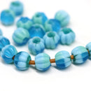 2.5mm hole mixed blue 8mm melon shape beads - 20pc