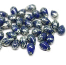 40pc Dark blue teardrops, silver flakes Czech glass drop beads - 6x9mm