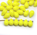 6x9mm Lemon yellow czech glass teardrop beads, 40pc