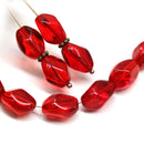 13x9mm Red twisted czech glass barrel bead, 10Pc