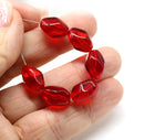 13x9mm Red twisted czech glass barrel bead, 10Pc