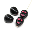 12mm Black skull beads Pink wash Czech glass beads, 4Pc