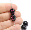 12mm Black skull beads Pink wash Czech glass beads, 4Pc