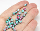3x5mm Pink green rondelle beads, tiny czech glass spacers - 40Pc