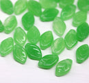 12x7mm Opal green leaf beads Czech glass - 30Pc