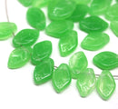 12x7mm Opal green leaf beads Czech glass - 30Pc