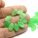 12x7mm Opal green leaf beads Czech glass - 30Pc