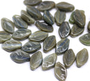 12x7mm Green brown leaf beads Czech glass - 30Pc