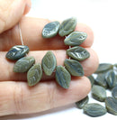 12x7mm Green brown leaf beads Czech glass - 30Pc