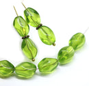 13x9mm Transparent green twisted czech glass barrel bead, 10Pc