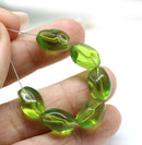 13x9mm Transparent green twisted czech glass barrel bead, 10Pc