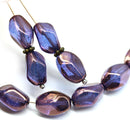 13x9mm Blue purple luster finish twisted czech glass barrel bead, 10Pc
