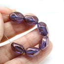 13x9mm Blue purple luster finish twisted czech glass barrel bead, 10Pc