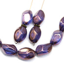 13x9mm Blue purple luster finish twisted czech glass barrel bead, 10Pc