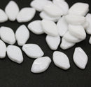12x7mm White leaf beads Czech glass 30Pc
