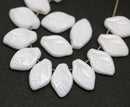12x7mm White leaf beads Czech glass 30Pc