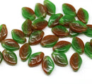 12x7mm Brown green leaf beads Czech glass - 30Pc