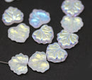 11x13mm Crystal clear maple leaf beads, AB finish Czech glass - 15pc