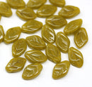 12x7mm Dark yellow leaf beads Czech glass - 30Pc