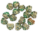 11x13mm Teal brown mixed color maple leaf beads, golden wash - 15pc