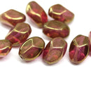 13x9mm Dark pink golden luster twisted czech glass barrel bead, 10Pc