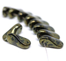 18mm Long black dagger beads, golden luster - 10pc