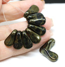 18mm Long black dagger beads, golden luster - 10pc