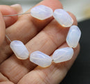 13x9mm Opal white twisted czech glass barrel bead, 10Pc